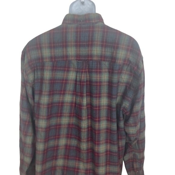 Eddie Bauer Flannel Shirt Mens Large Tall Red Green Plaid Button Down Cotton - Picture 5 of 6